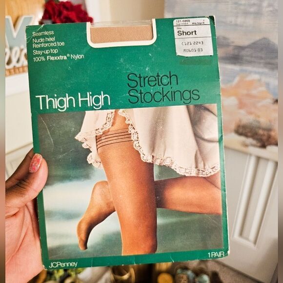 VTG Jcpenny 80's Misty Beige Thigh High Stretch Stocking. - Picture 1 of 5